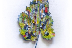 Blattscape No 190 | 2021 | 16 x 26 cm | Blatt gummiert, Acryl, Faden