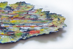 Blattscape No 190 | 2021 | 16 x 26 cm | Blatt gummiert, Acryl, Faden